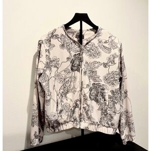 One by Chapter One Elegant Floral Women’s Bomber Jacket – Cream and Black